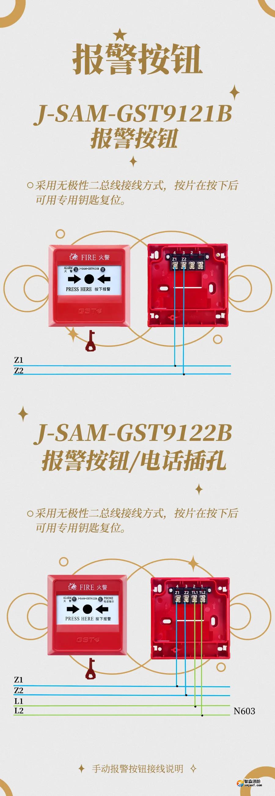 海灣火災(zāi)自動報警系統(tǒng)技術(shù)指導——GST9121B手動報警按鈕接線說明